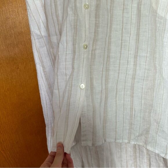 Garnet Hill Linen High-Low Midi Length Cover Up Dress Salt Mini Stripe $149 - Picture 8 of 14